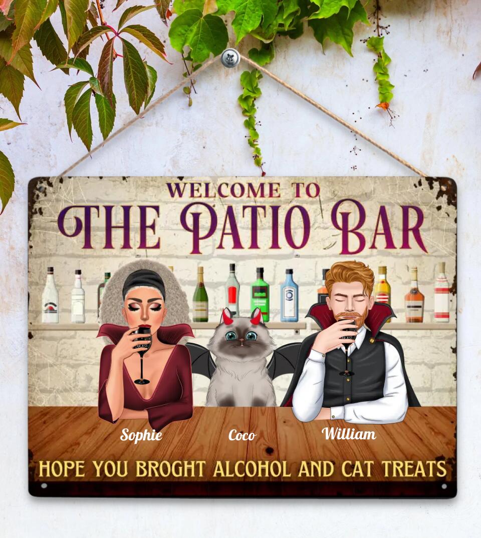 Halloween Couple The Patio Bar Sign, Multi-cat Households Personalized Custom Metal Sign