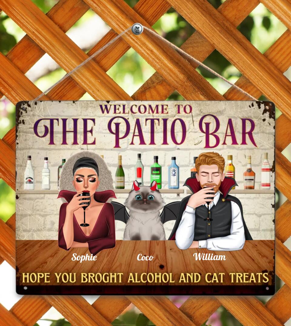 Halloween Couple The Patio Bar Sign, Multi-cat Households Personalized Custom Metal Sign
