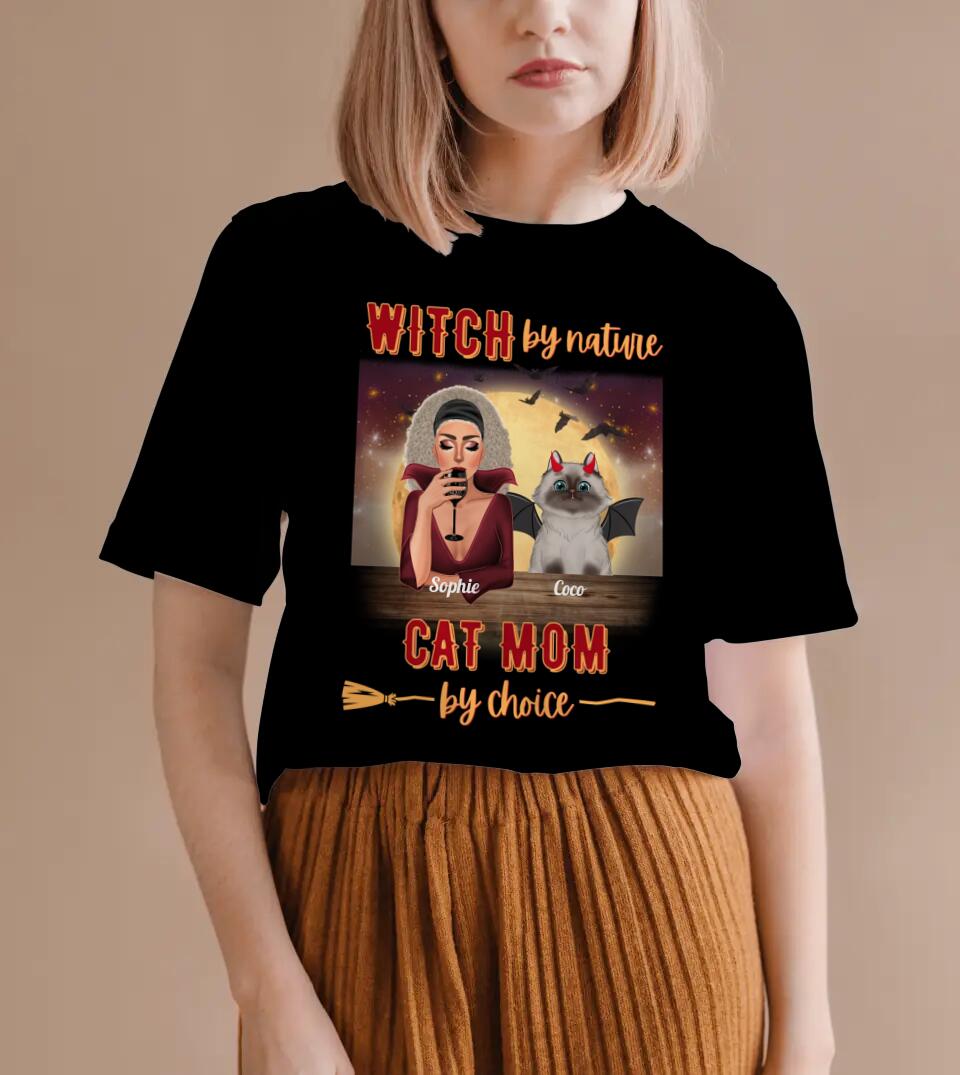 Witch By Nature Cat Mom By Choice - Personalized Unisex T-Shirt/Sweatshirt - Gift For Witches, Gift For Cat Lovers, Halloween Gift