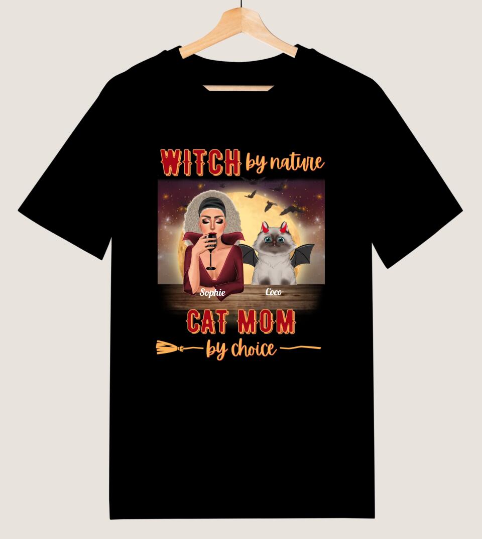 Witch By Nature Cat Mom By Choice - Personalized Unisex T-Shirt/Sweatshirt - Gift For Witches, Gift For Cat Lovers, Halloween Gift