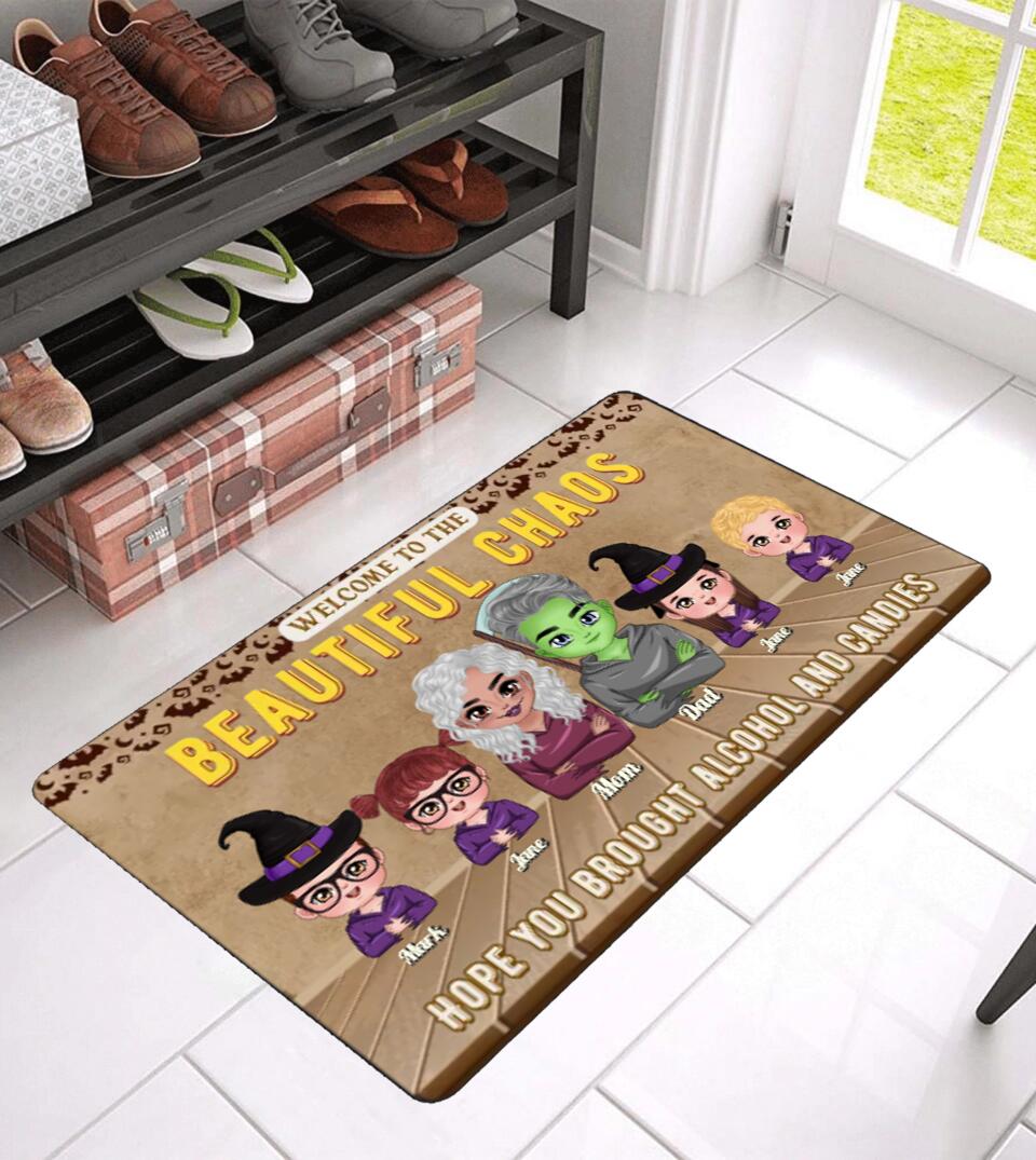 Welcome To The Beautiful Chaos Funny Halloween Family - Personalized Custom Doormat