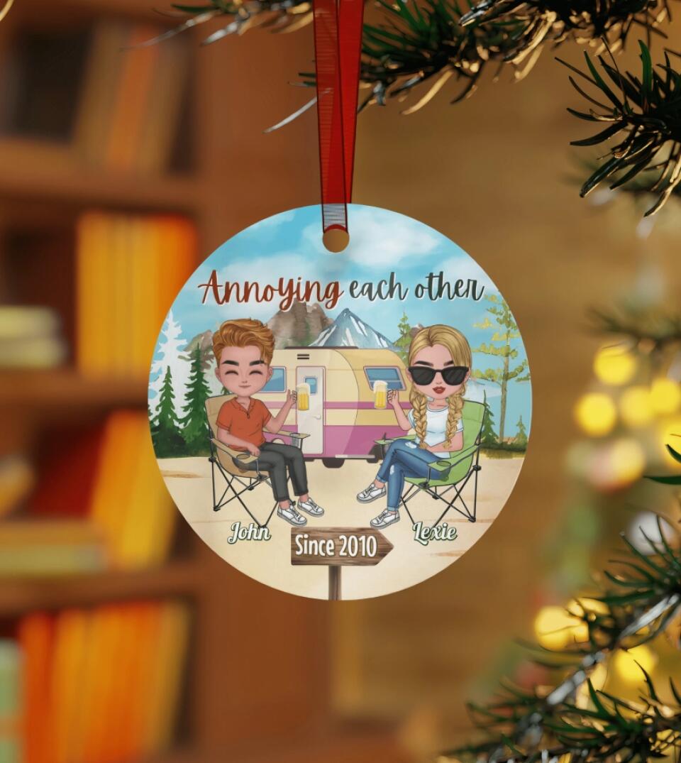 Annoying Each Other Since - Personalized Circle Metal Ornament For Camping Couples