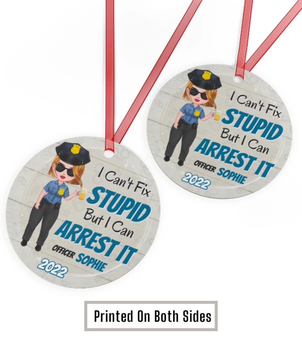 Police Women - Personalized Circle Metal Ornament Christmas Gift