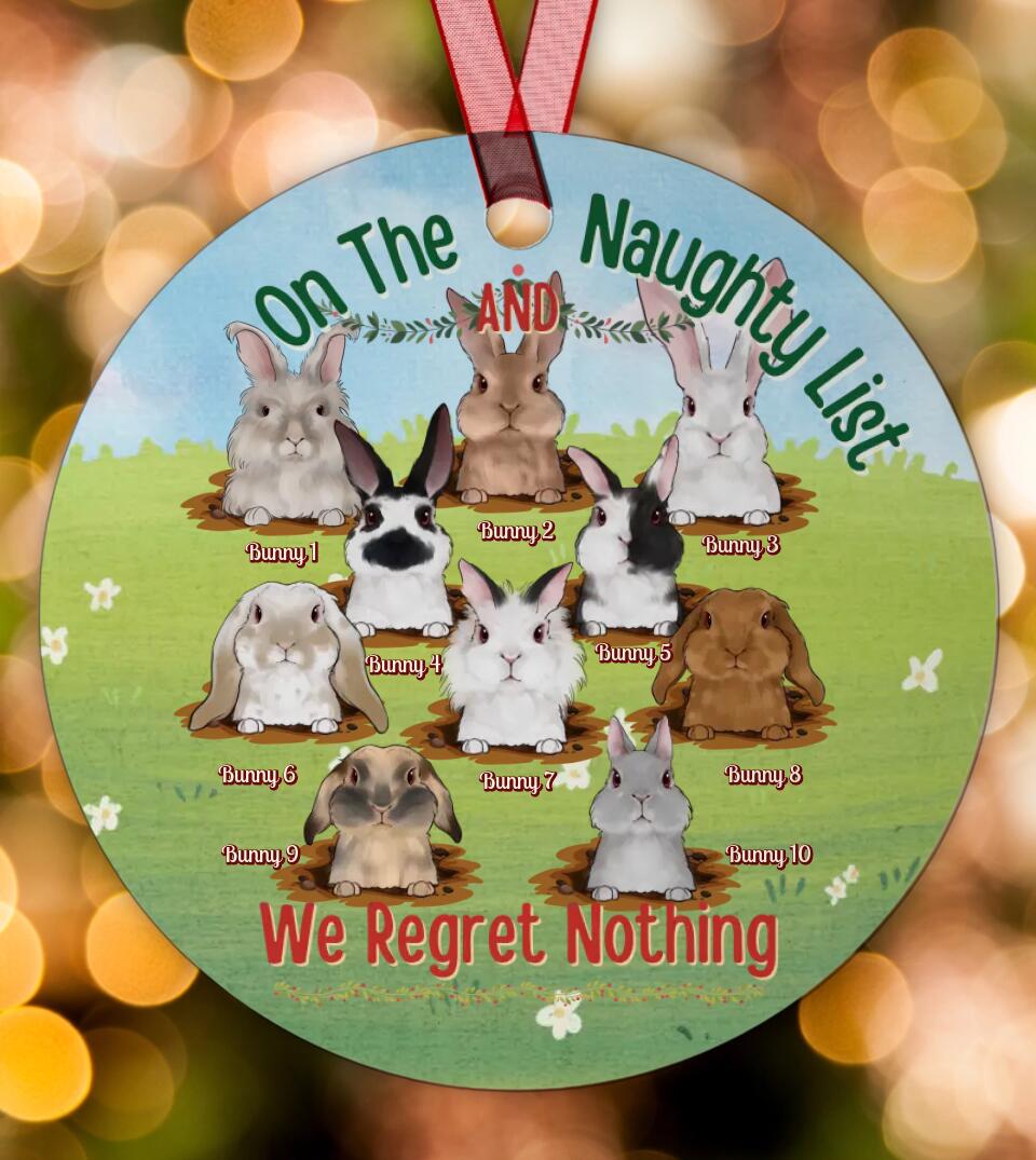 On the Naughty List - Personalized Circle Metal Ornament For Bunny Owners 2022 Christmas Gift