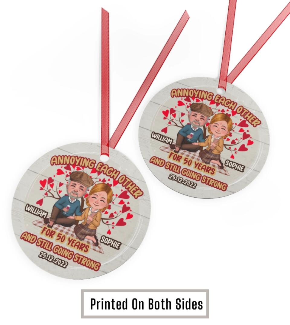 Annoying each other since - Personalized Circle Metal Ornament Senior Couple Christmas Gift