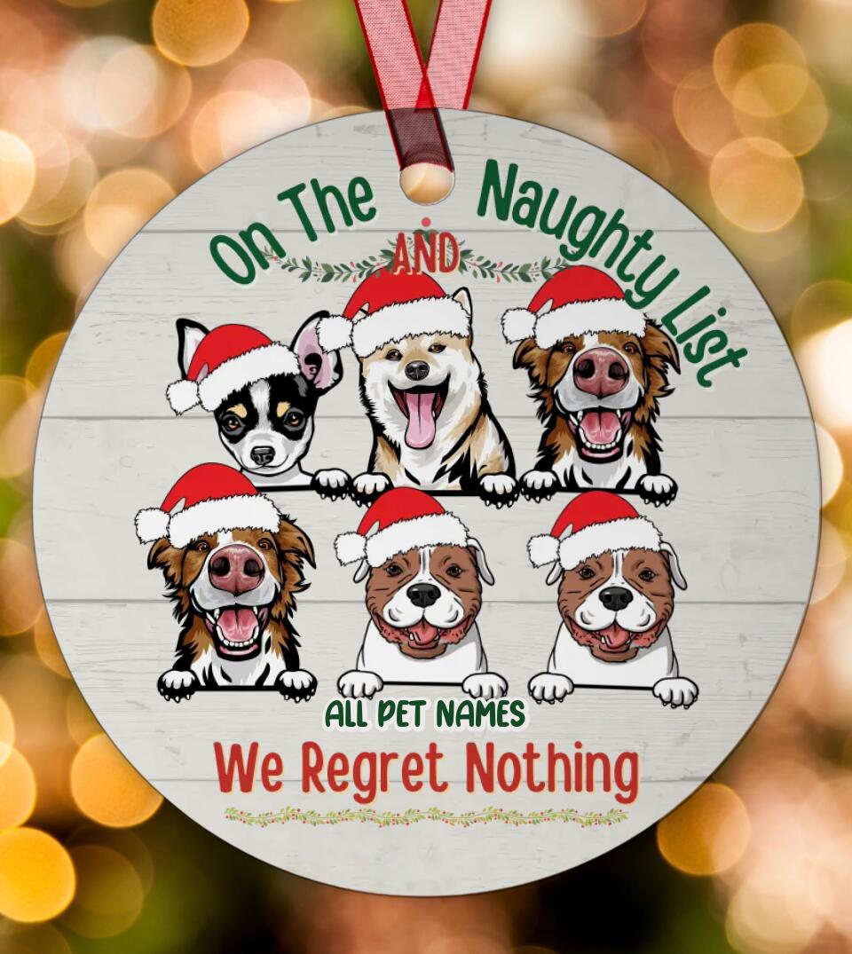 Multiple Dogs - On The Naughty List No Regret Personalized Circle Metal Ornament