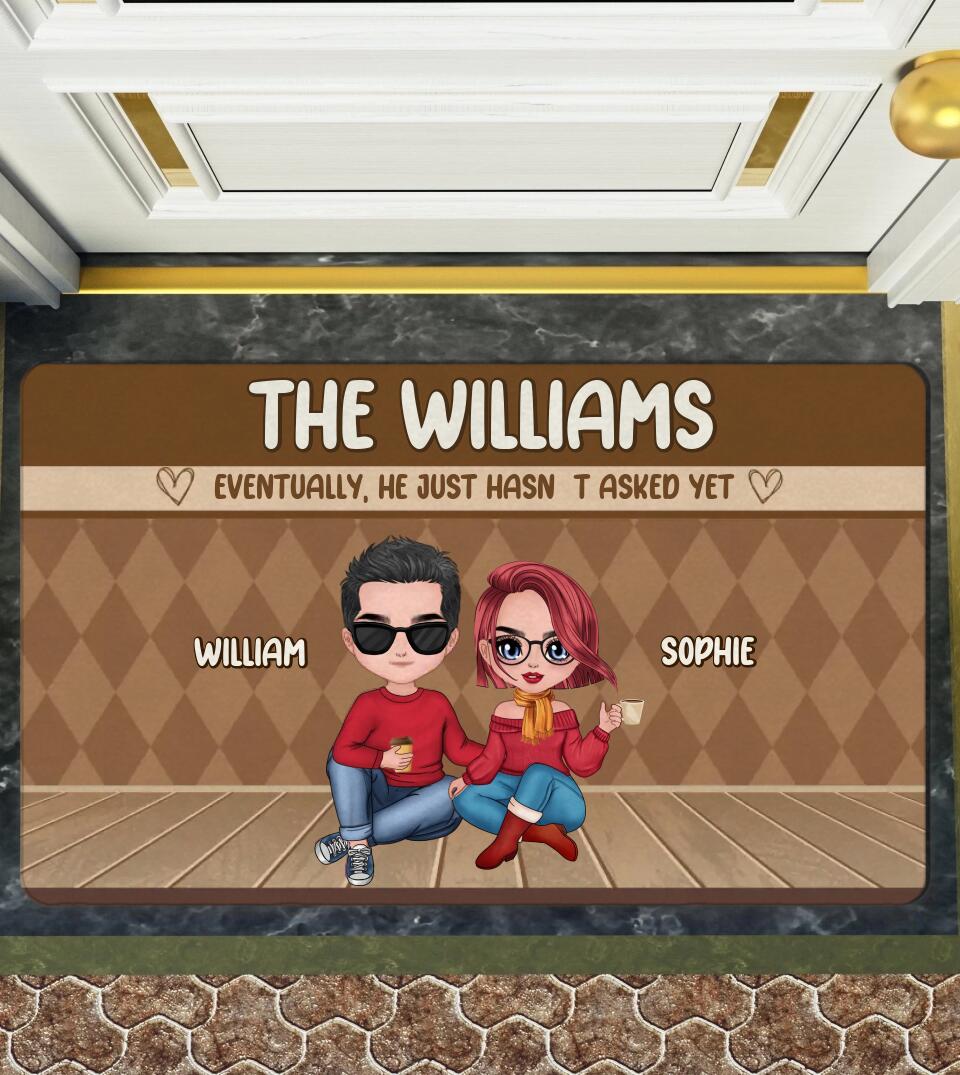 "Personalized 'Eventually' Married Doormat with Funny Quote. Customizable Door Mat for Wedding Gift or Home Decor. Non-Slip Rubber Backing.