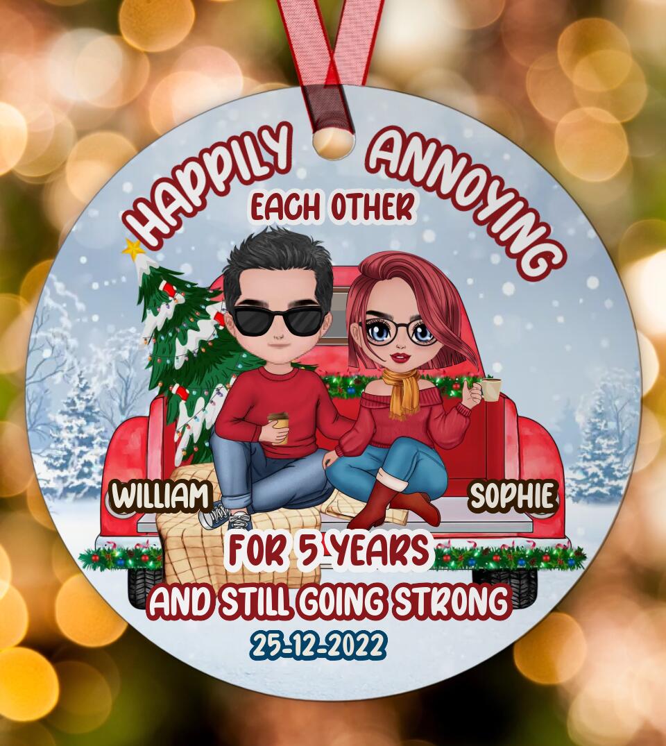 Happily Annoying each other since - Personalized Circle Metal Ornament Couple Christmas Gift