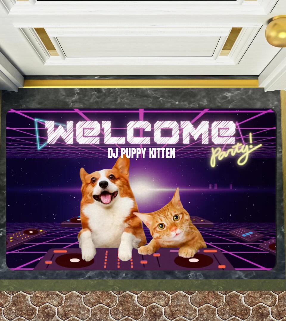 Funny DJ Dog or DJ Cat - Personalized Photo Custom Welcome Doormat