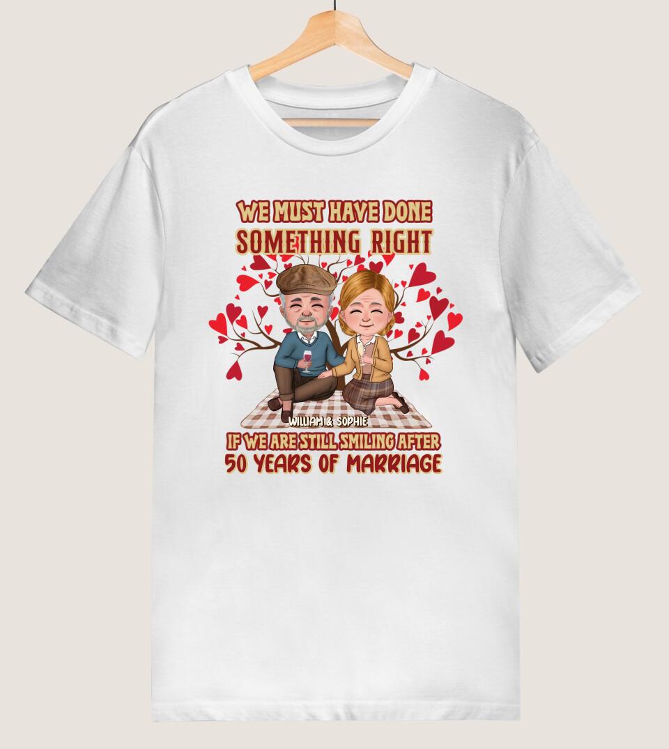 Chibi Senior Couple - Still Smiling After Many Years Of Marriage - Anniversary Gifts - Personalized Custom Unisex T-shirt