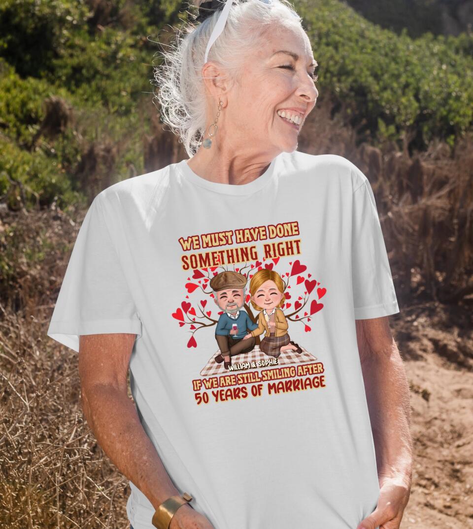 Chibi Senior Couple - Still Smiling After Many Years Of Marriage - Anniversary Gifts - Personalized Custom Unisex T-shirt