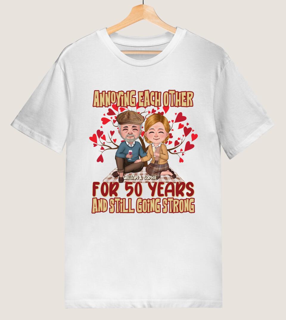 Chibi Senior Couple - Annoying Each Other For Many Years Still Going Strong - Anniversary Gifts - Personalized Custom Unisex T-shirt