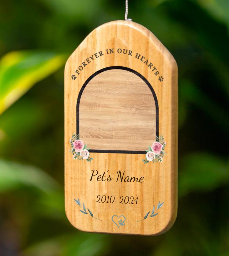 Personalized Pet Memorial Wind Chime with Custom Photo, Metal and Wood Pet Remembrance Gift