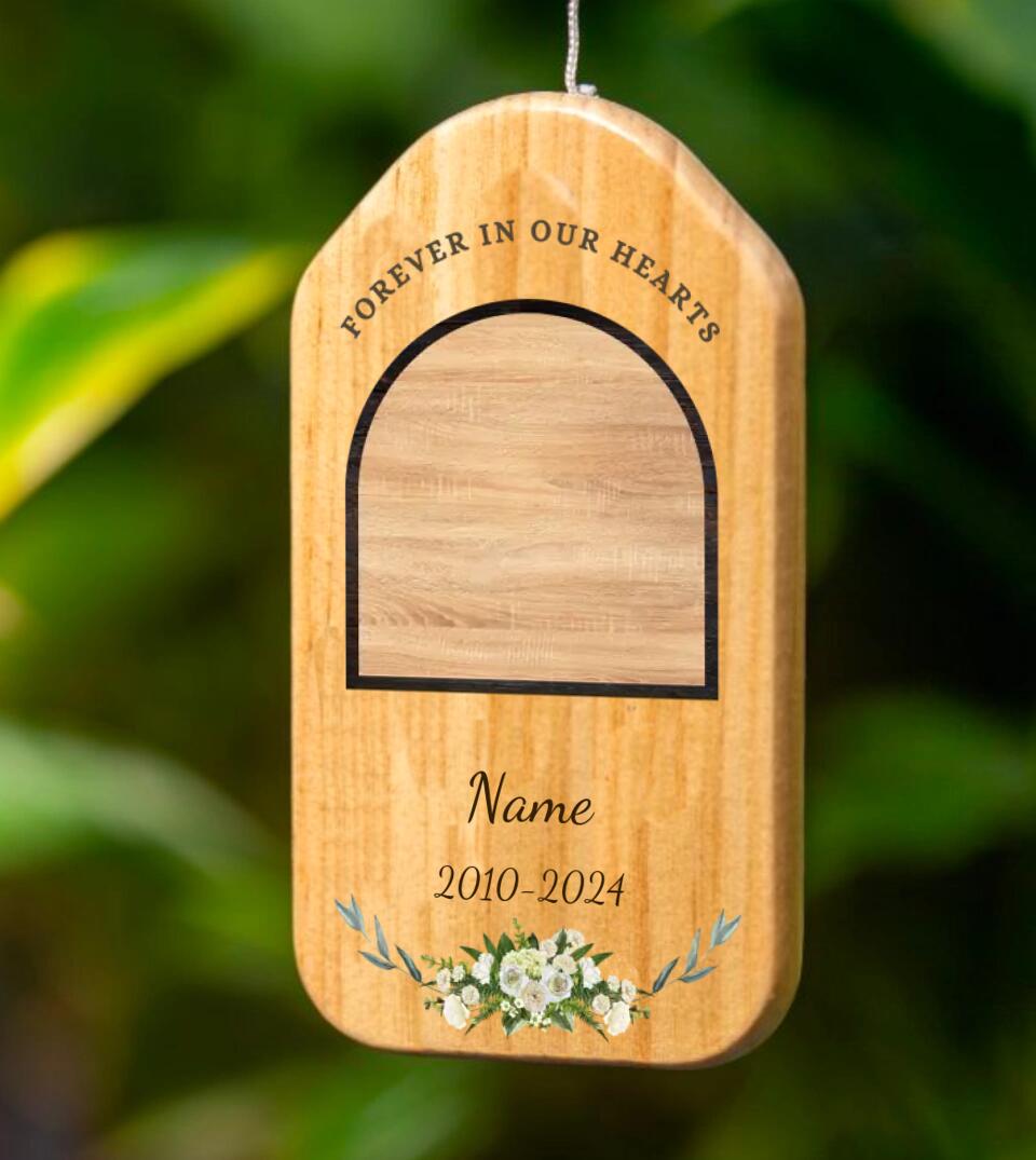 Personalized Pet Bird Memorial Wind Chime with Custom Photo, Metal and Wood Pet Remembrance Gift