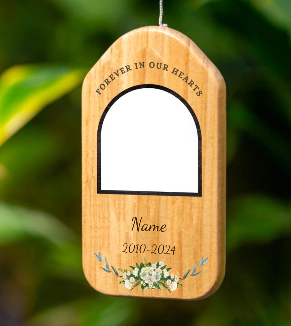 Personalized Pet Bunny Memorial Wind Chime with Custom Photo, Metal and Wood Pet Rabbit Remembrance Gift