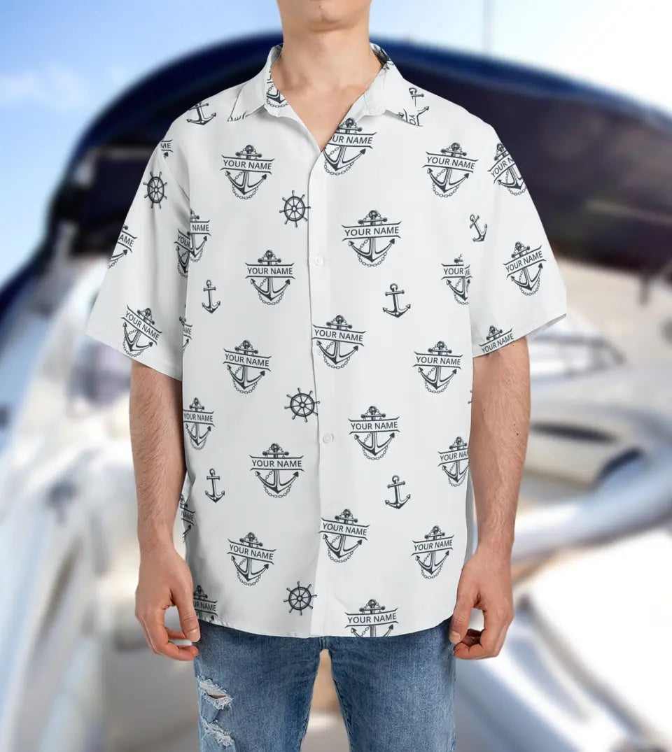 Custom Boat Name Nautical Hawaiian Shirt - Personalized Maritime Fashion for Boat and Yacht Owners