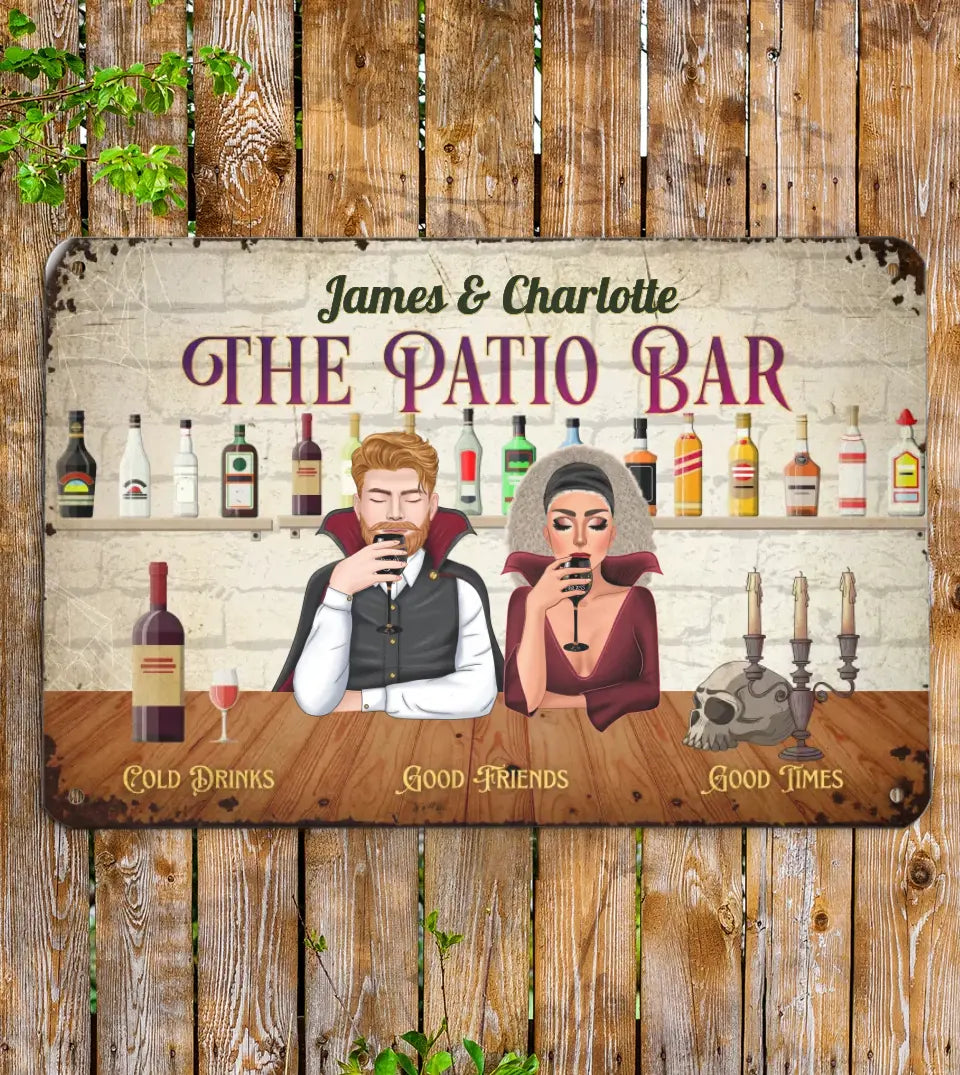 Personalized Patio Bar Metal Sign featuring a compass design on a luxurious marble texture background. This high-quality aluminum sign is perfect for couples looking to add a unique touch to their outdoor space, patio, backyard, or bar area. Ideal for those who appreciate a sophisticated and adventurous aesthetic in their decor