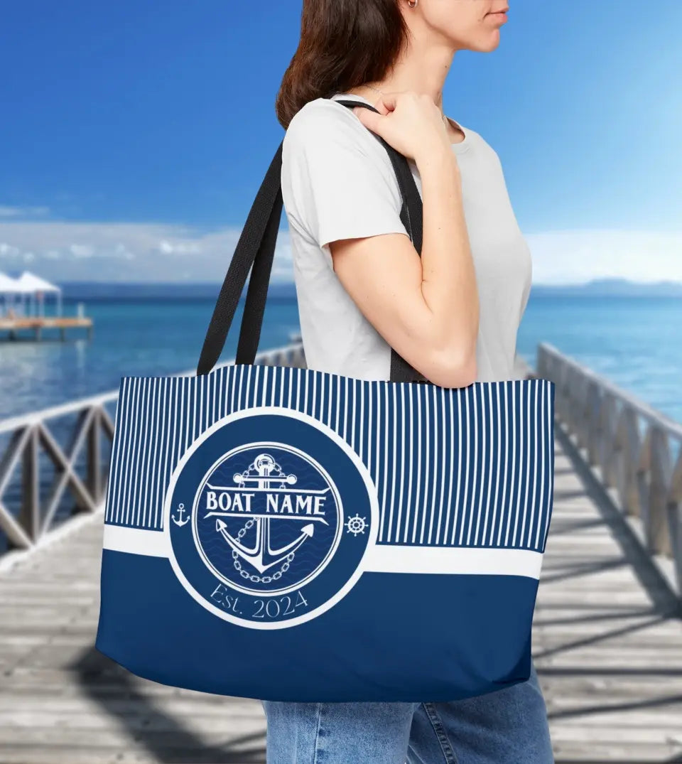 Personalized Nautical Tote Bag with Custom Boat Name and Anchor Design, Ideal for Boating Enthusiasts, made from Durable Spun Polyester, Perfect for Beach Trips, Weekend Getaways, and Everyday Use