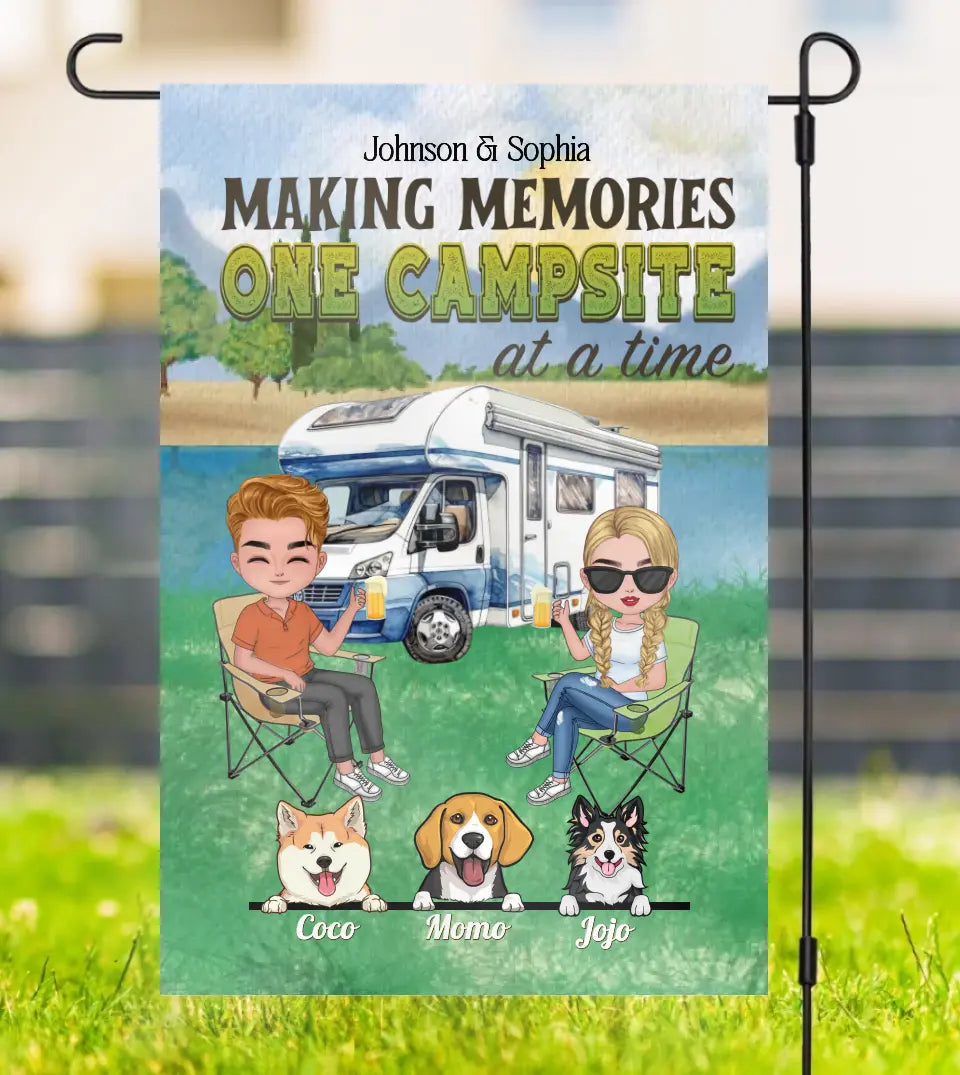 Making Memories One Campsite At A Time-Camping Couple With Pets Personalized Camping Flag