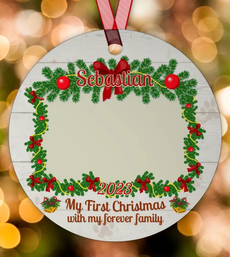 Pet's First Christmas 2022 - Upload Photo Personalized Circle Metal Ornament For Pet Owners - Christmas Gift copy