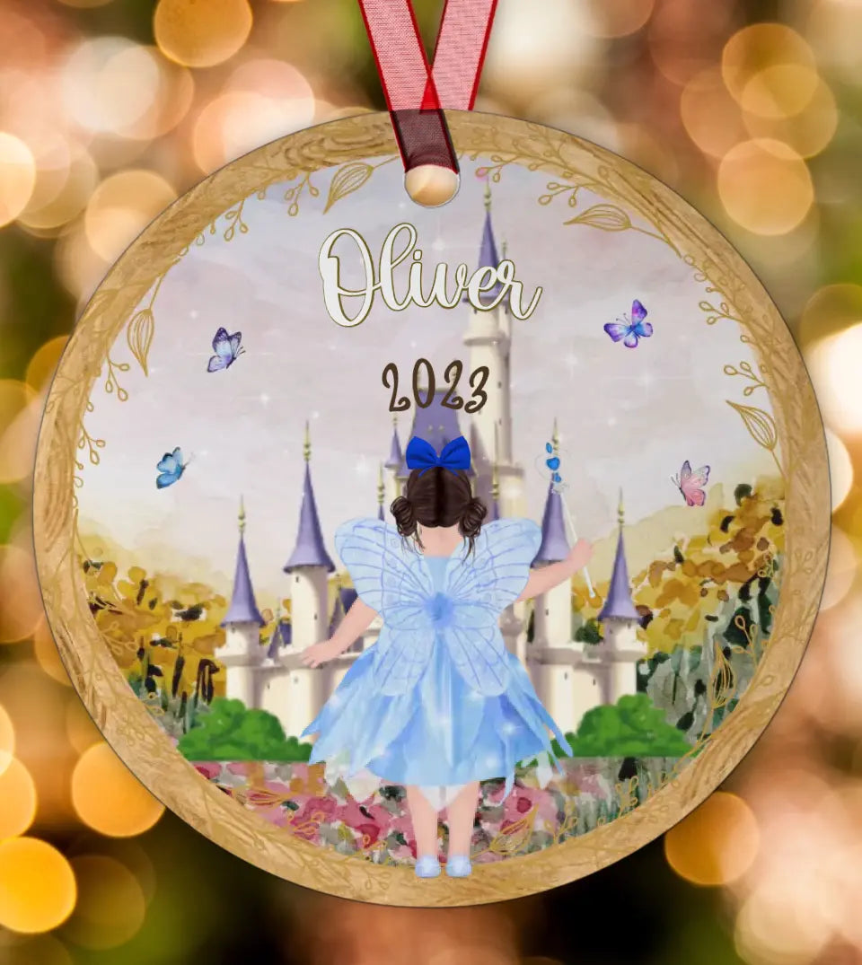 Princess Or Fairy - Personalized Circle Metal Ornament For Kids -Christmas Gift
