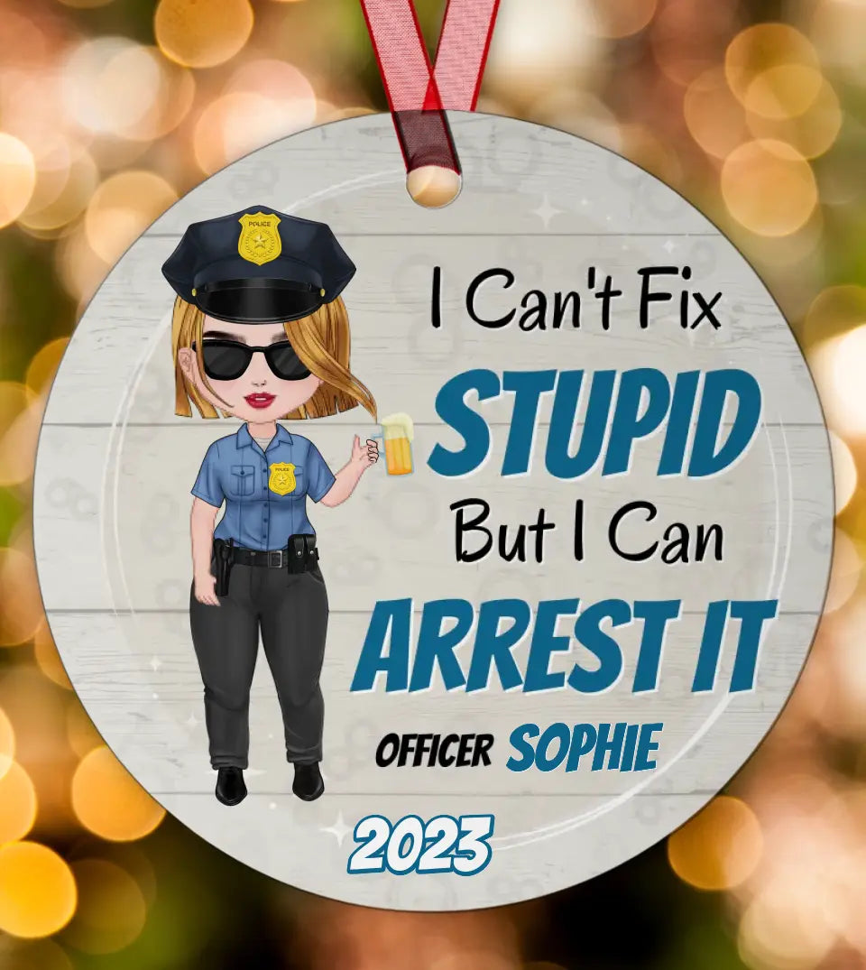 Police Women - Personalized Circle Metal Ornament Christmas Gift