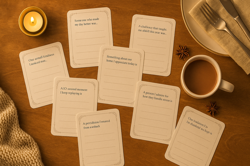 45 Thanksgiving Gratitude Prompts + Free Table Cards