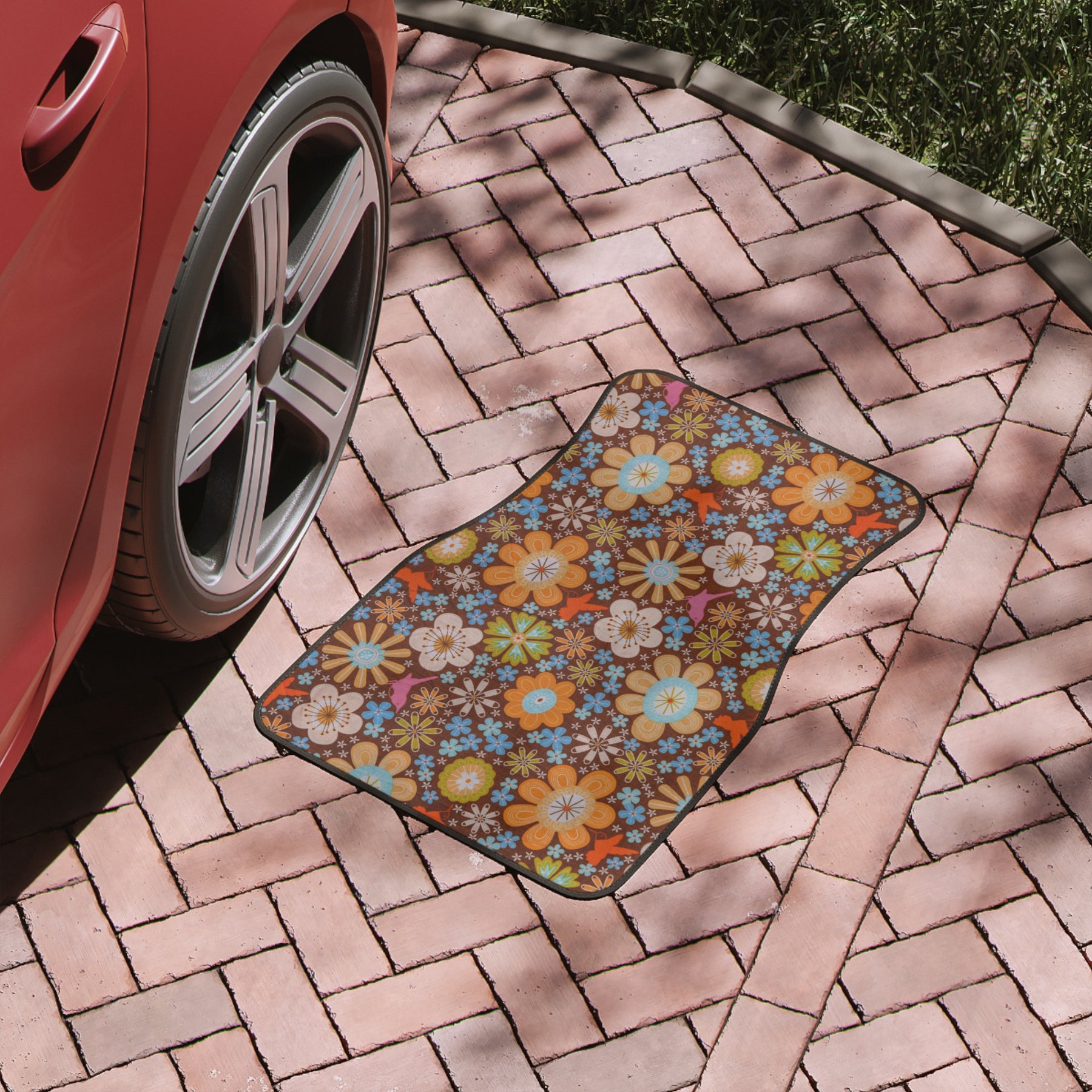 Boho Car Floor Mats, Aesthetic Flower Retro Groovy Car Floor Mats, Y2K Car Accessories, Cute Hippie Abstract Car accessories for woman