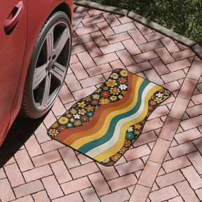 Boho Rainbow Car Floor Mats, Aesthetic Y2K Groovy Floral Car Floor Mats,Y2K Retro Car Accessories, Cute Car accessories for women