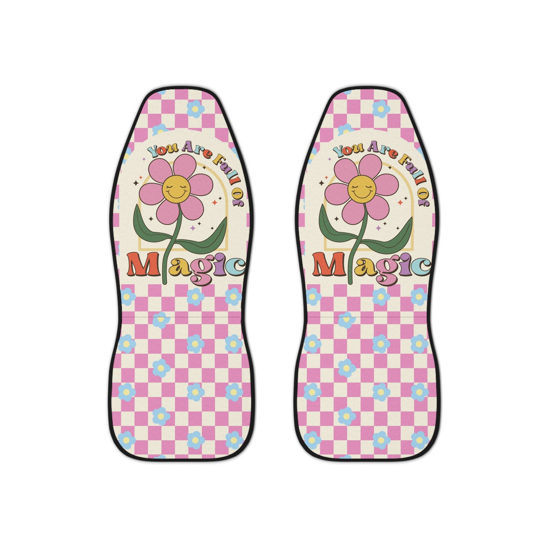 Good Vibes Pink Boho Car Seat Covers Set of 2, Aesthetic Y2K Groovy Floral Car Seat,New Car Gift,Y2K Retro Vintage car accessory for women