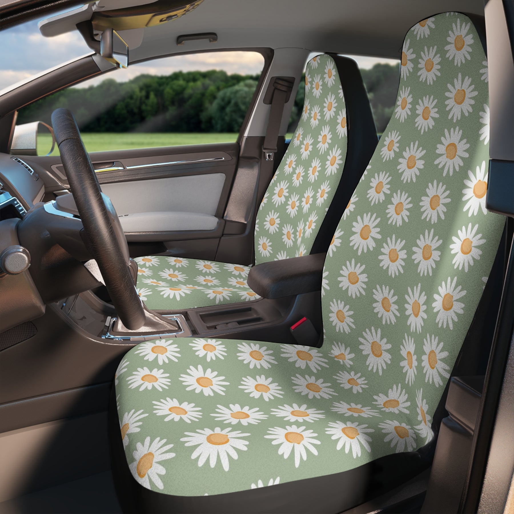 Cute Car Seat Covers Set, Aesthetic Daisy Car Seat Cover, Gift for new driver, Y2K Retro Vintage car accessories, Cottagecore Boho Car Decor