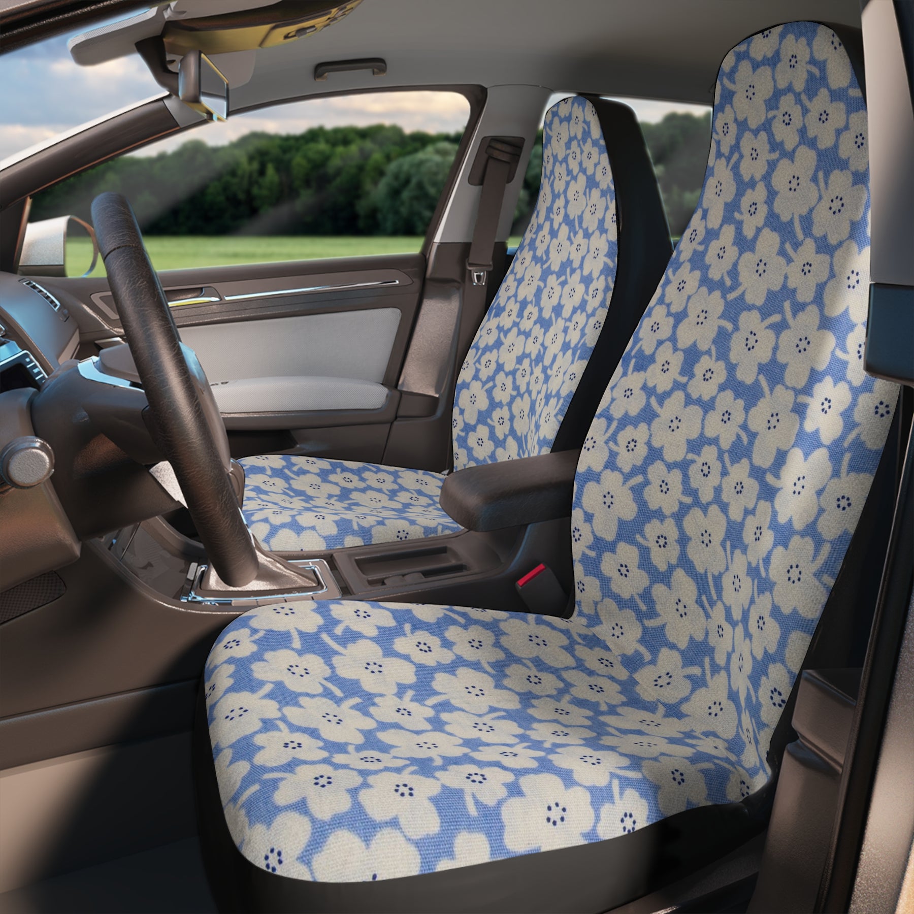 Cottagecore flower pattern Car Seat Covers Set, Aesthetic blue Car Seat Cover, Gift for new driver,Good vibes boho cute car Accessories