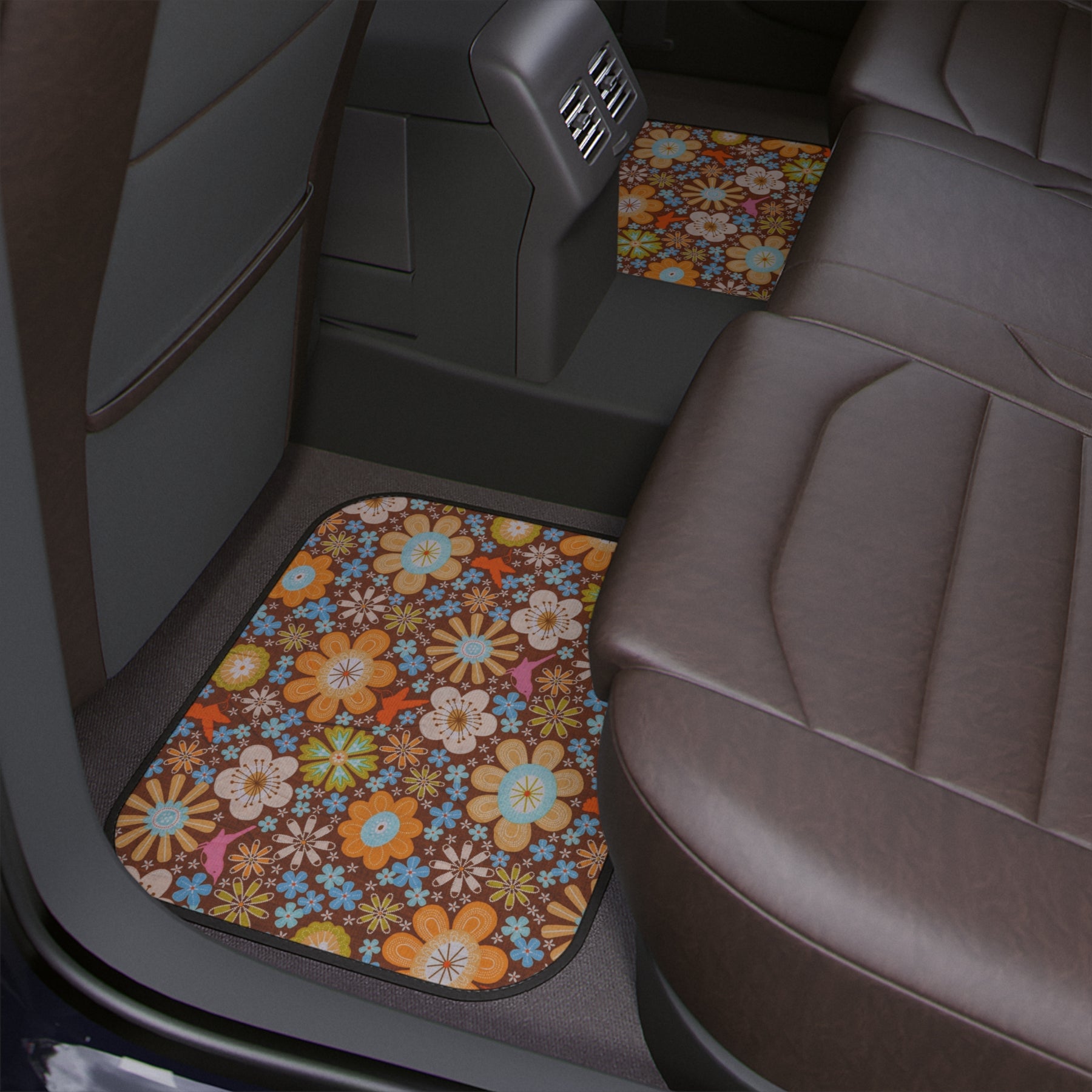 Boho Car Floor Mats, Aesthetic Y2K Orange Daisy Car Floor Mats,Y2K Retro Car  Accessories, Cute