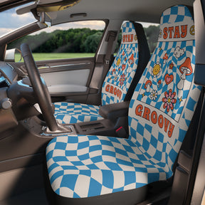 Good Vibes Blue Boho Car Seat Covers Set of 2, Aesthetic Y2K Stay Groovy Floral Car Seat,Gift for new driver,Y2K Retro Vintage car accessory