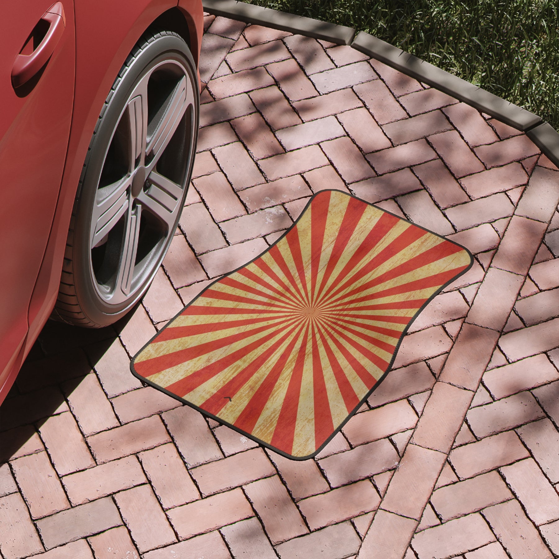 Red Boho Car Floor Mat, Aesthetic Retro Abstract art Car Floor Mat, Minimalist 80s Car Accessories,Cute Car Accessories
