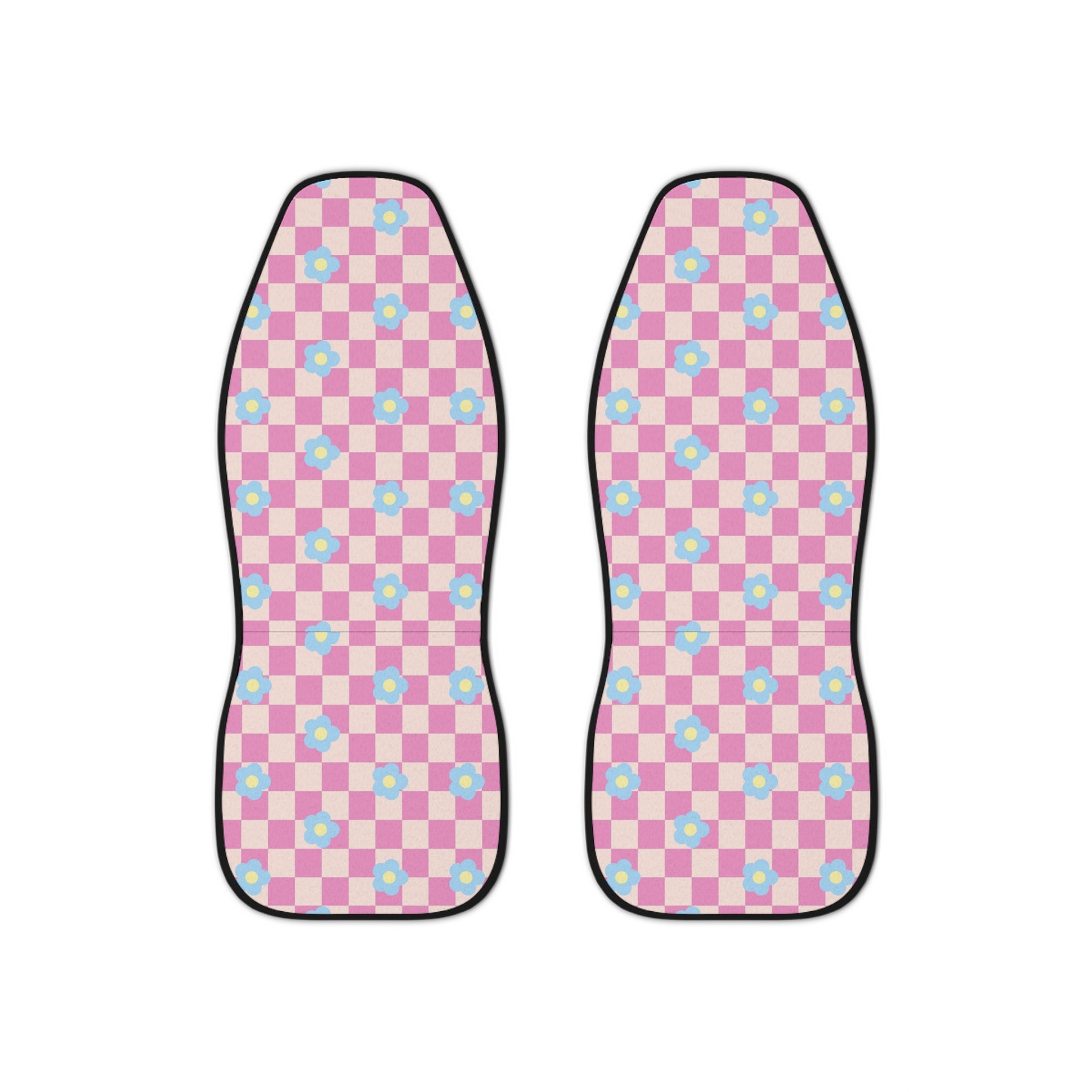 Pink Checkered Boho Car Seat Covers Set, Aesthetic y2k flower Car Seat Cover, Good Vibes Groovy cute car Accessories,Cute y2k car decoration