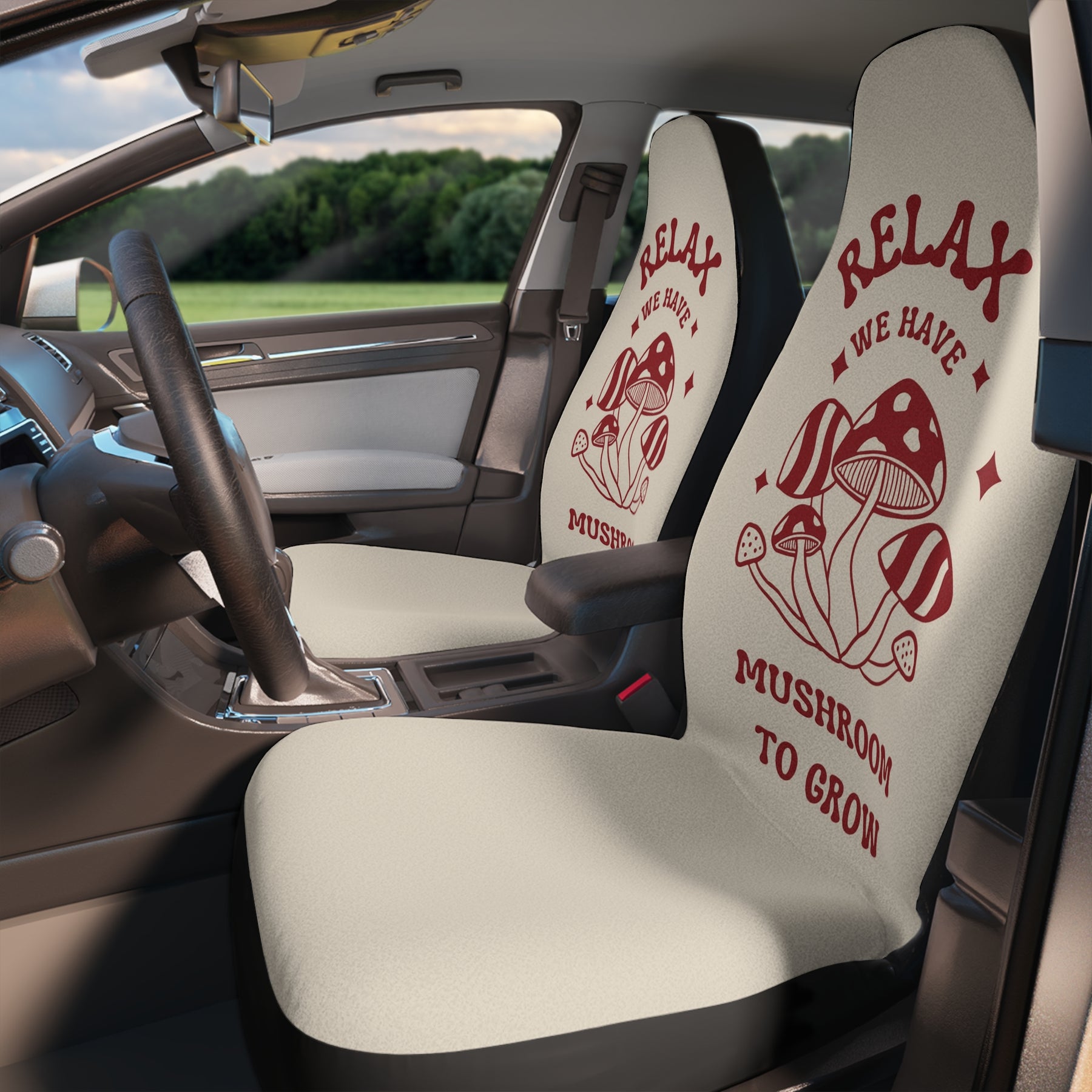 Good Vibes Boho Car Seat Covers Set of 2,Aesthetic Mushroom Car Seat Cover,Beige Car Seat,Retro Vintage car accessories,mushroom car decor