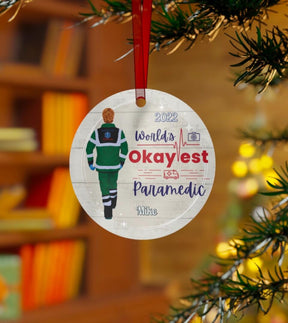 World Okayest Paramedic - Personalized Circle Metal Ornament Christmas Gift