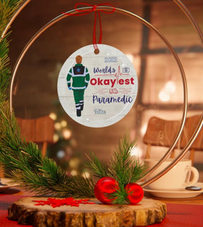 World Okayest Paramedic - Personalized Circle Metal Ornament Christmas Gift