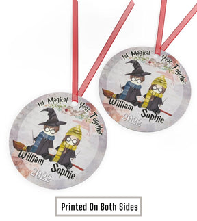 Best Friend, Couple Wizard theme - Personalized Circle Metal Ornament