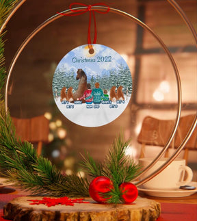 Family With Horse and Pets - Personalized Circle Metal Christmas Ornament 2025