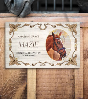Custom Vintage Wooden Horse Stall Sign - Elegant Stable Sign with AI-Painted Photo - Personalized Equestrian Decor