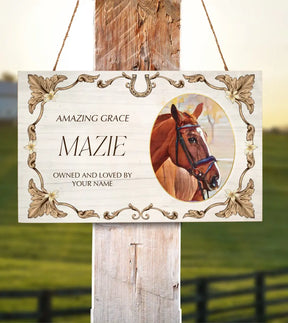 Custom Vintage Wooden Horse Stall Sign - Elegant Stable Sign with AI-Painted Photo - Personalized Equestrian Decor