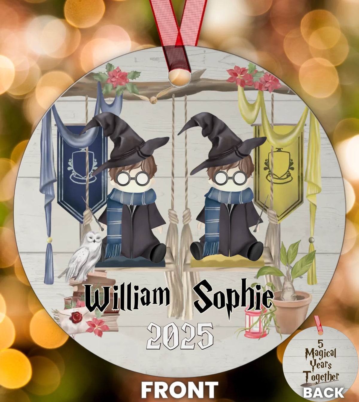 Best Friend or Couple Wizard theme - Personalized Circle Metal Ornament - Christmas Gift