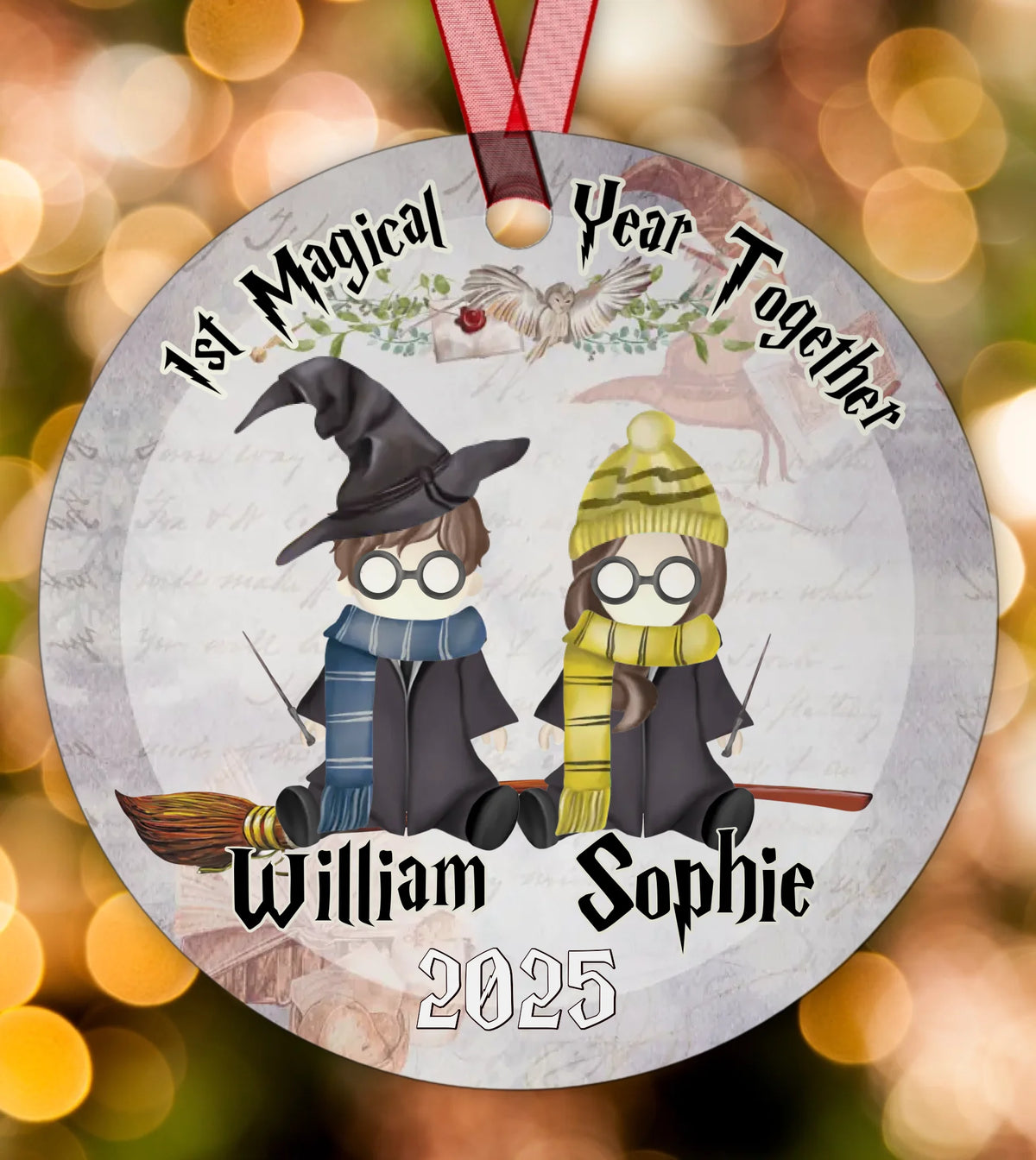 Best Friend, Couple Wizard theme - Personalized Circle Metal Ornament