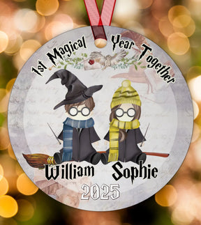 Best Friend, Couple Wizard theme - Personalized Circle Metal Ornament