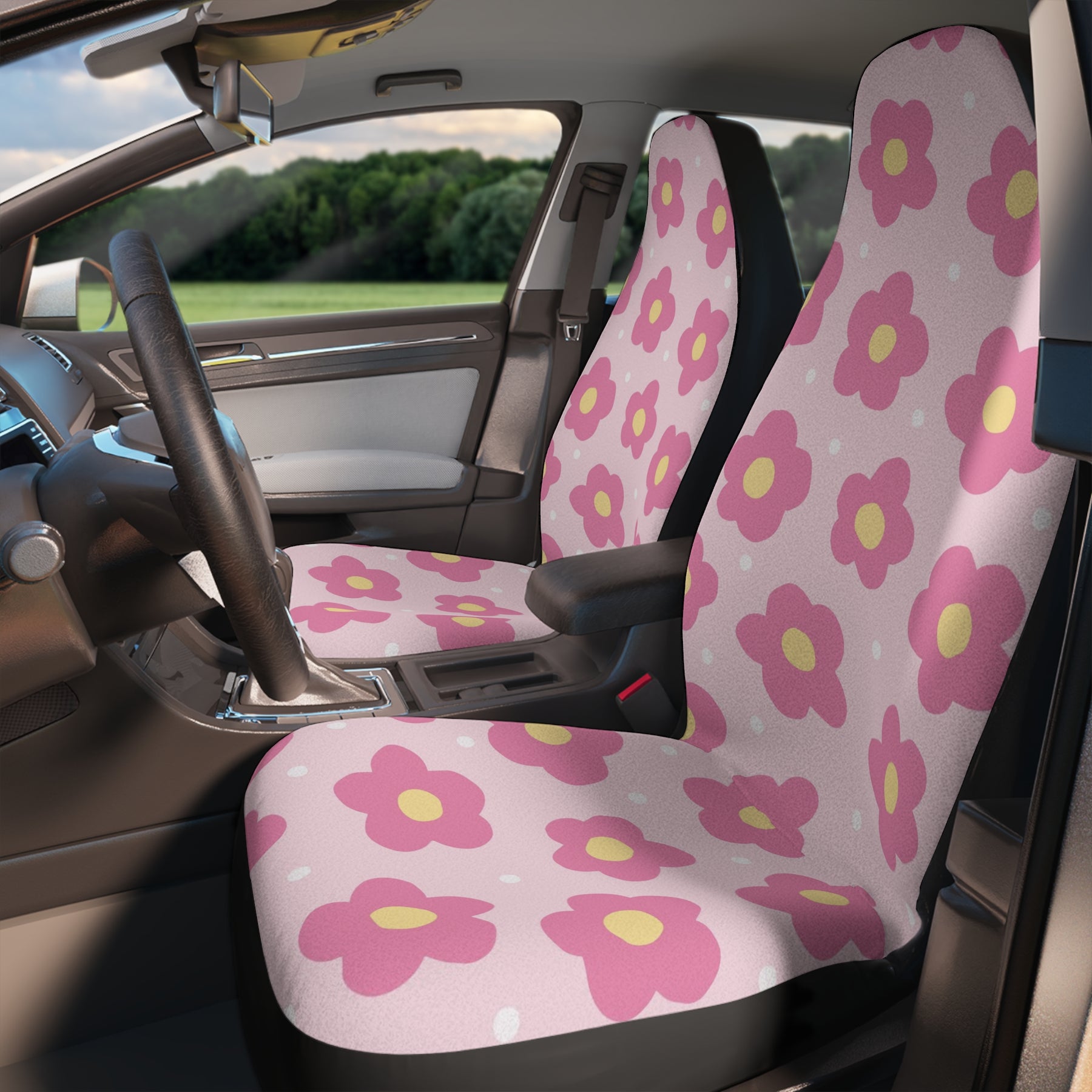 Pink boho Car Seat Covers Set,Aesthetic Flower Car Seat Covers,Cute Y2K Car Accessories,Girly Car accessories,cute interior car decor