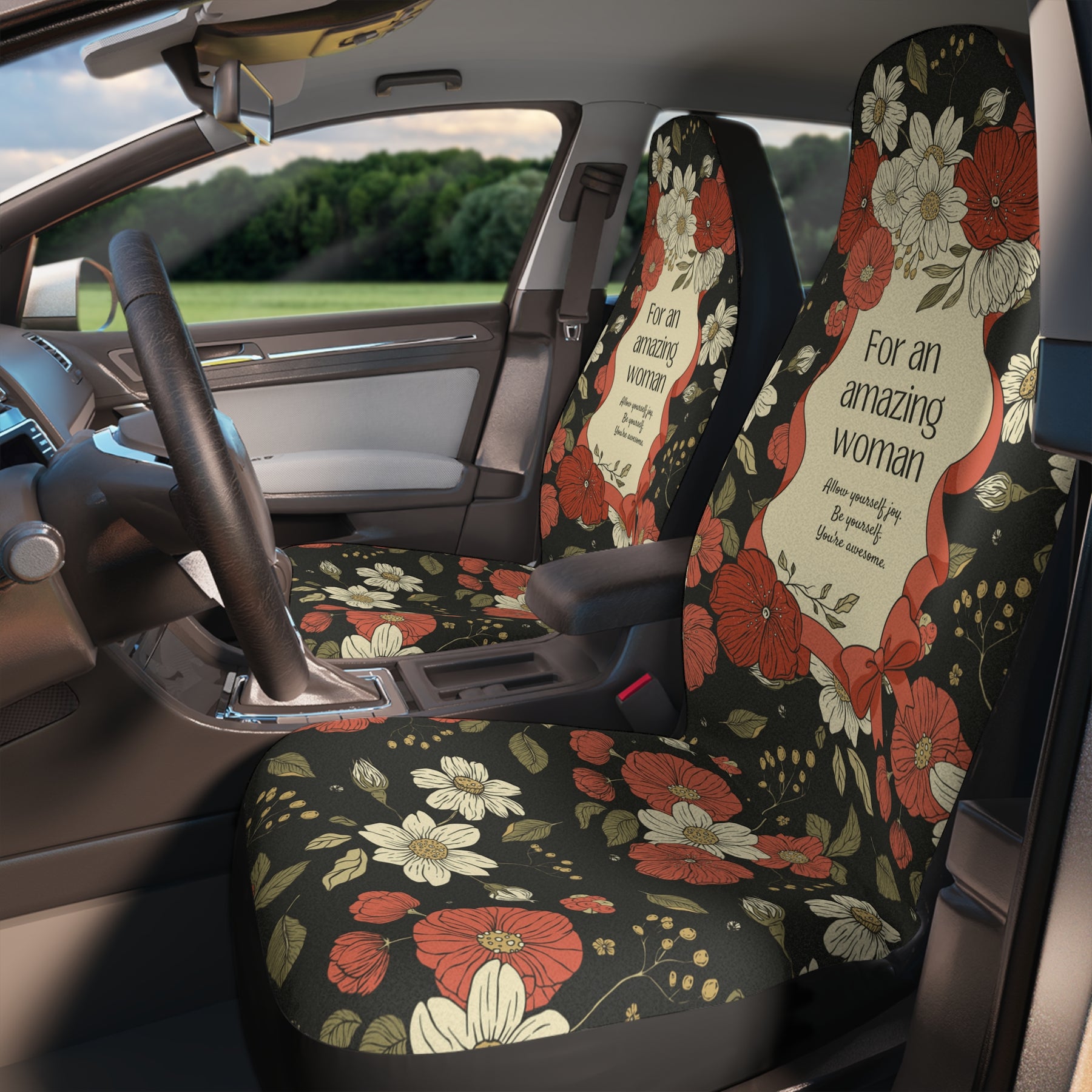 Dark Flower Car Seat Covers Set, Romantica Car Seat Covers, Feminism Car Decor,70s Retro Aesthetic Interior Decoration,Women Car Accessory