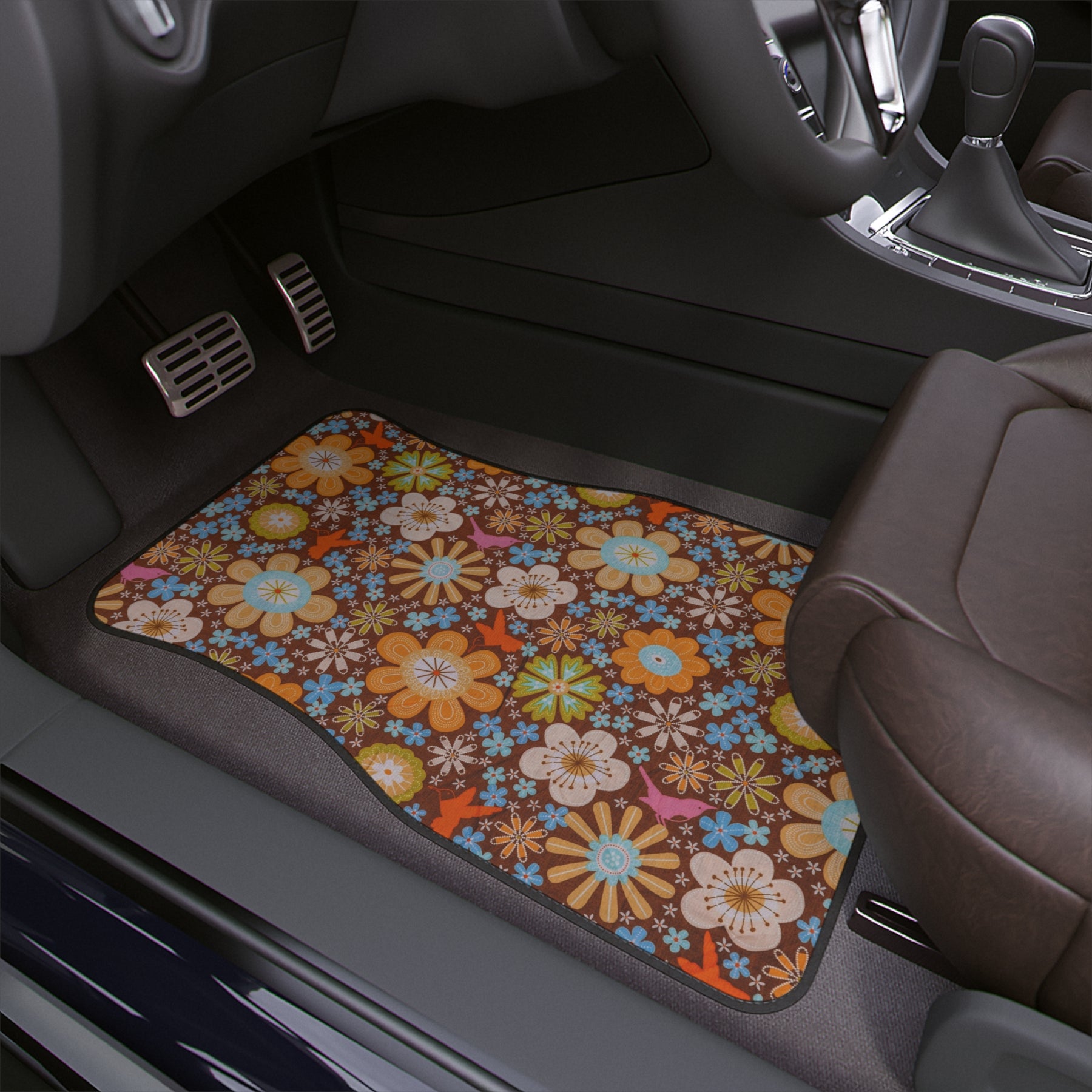 Boho Car Floor Mats, Aesthetic Flower Retro Groovy Car Floor Mats, Y2K Car Accessories, Cute Hippie Abstract Car accessories for woman