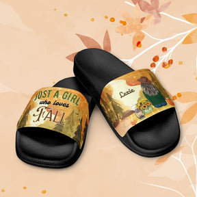 Just A Girl Who Loves Fall - Personalized Custom Slide Sandals